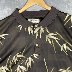 Bamboo Cay Mens 3XL Brown Bamboo Leaf Print Aerocool Resort Polo Shirt Tropical